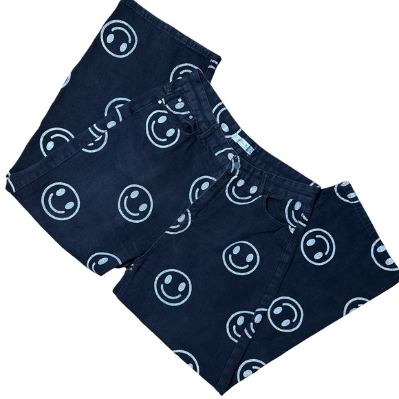 JIUZHOU HORSE Black Jeans with White Smiley Faces Size 36 - Picture 2 of 5